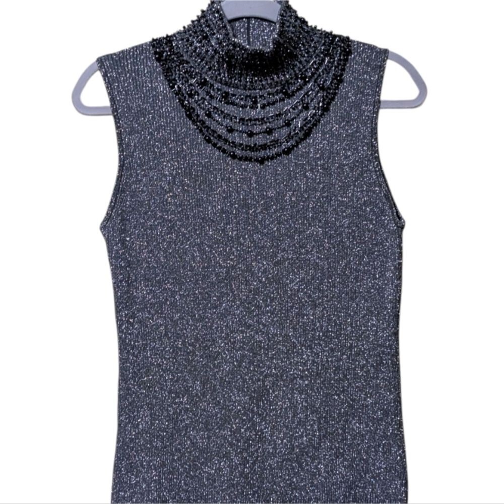 NWT Grace silk blend beaded metallic sleeveless sweater size Large knit sparkle